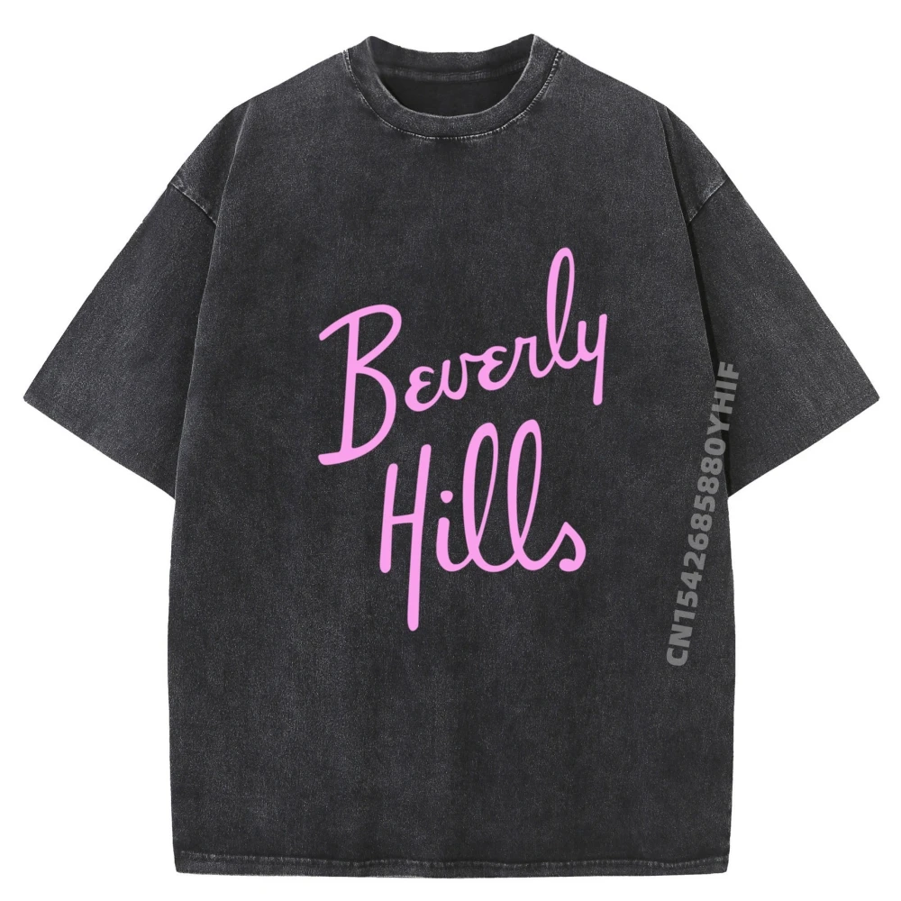 

Beverly Hills CaliFornia Hotel Souvenir Short Sleeve Tees Fashion Pure Cotton Man Washed T-shirt Man Slogan Tees Loose