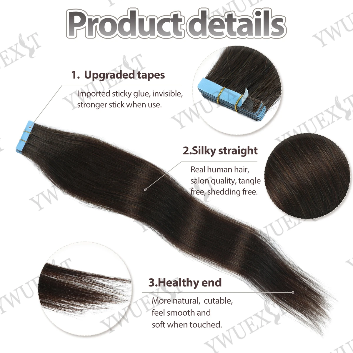 Invisible Tape in Hair Extensions Skin Weft 100% Remy Human Hair Straight 12