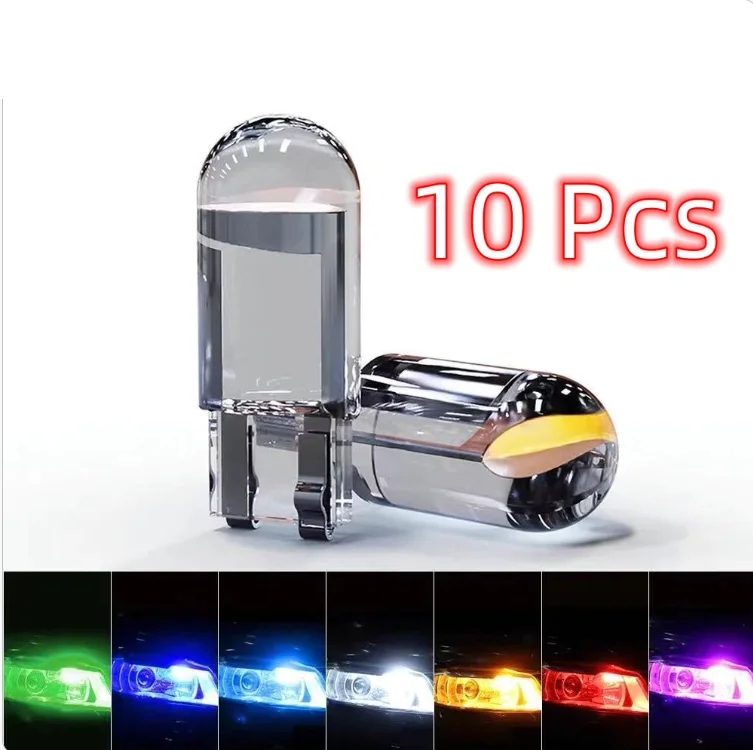 

10PCS W5W LED T10 Car Light COB Glass Housing Auto Automobiles Wedge License Plate Lamp Interior Dome Reading Light 12V/24V