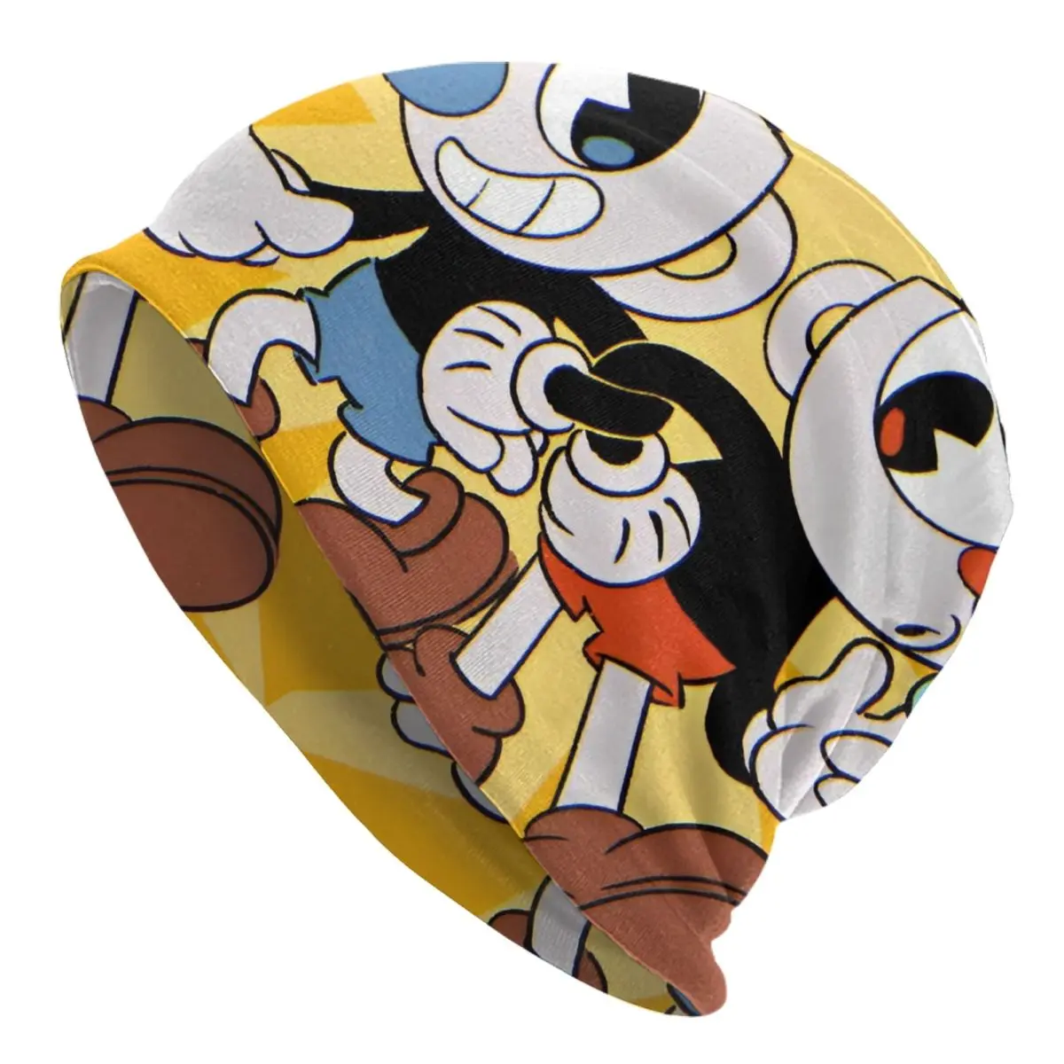 Cuphead Cuphead & Mugman Skullies Beanies Hat Great Retro Game Goth للجنسين قبعة تزلج دافئة ذات الاستخدام المزدوج قبعة بونيه #1