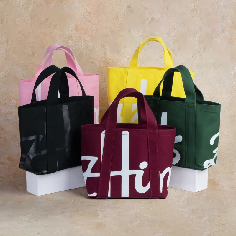 

Новая модная мини-сумка-тоут из хлопка с логотипом, многоразовая хозяйственная сумка для покупок, прочная маленькая холщовая сумка-тоут для женщин и девушек