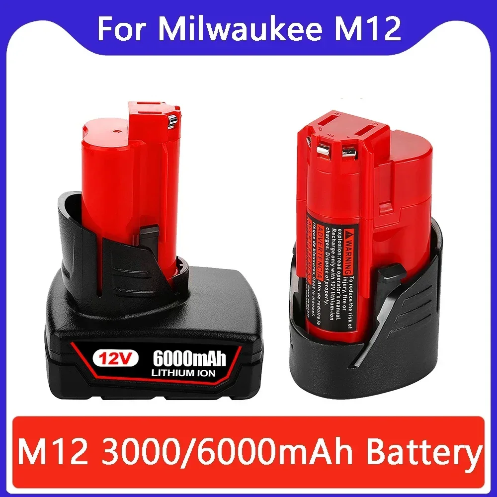 12V 3Ah/6Ah Rechargeable Battery For Milwaukee M12 XC Cordless Tools Fits 48-11-2402/2411/2401 & MIL-12A-LI Li-ion Replacement