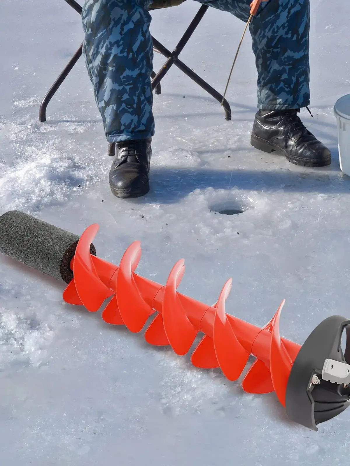 Wiertło do lodu 75 cm, nylonowe, pływające, szybkie wiercenie, przenośne wiertło do lodu do rzek, wędkowania, aktywności na świeżym powietrzu, sportów zimowych. — 2