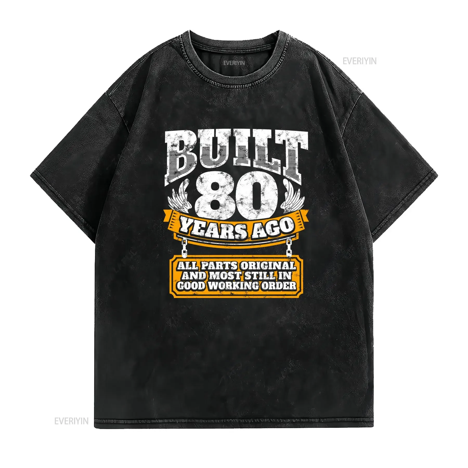 Vintage Funny 80th Birthday Built 80 Years Ago Print Casual T Shirt vintage Washed Soft graphic homme Stretched Comfortable