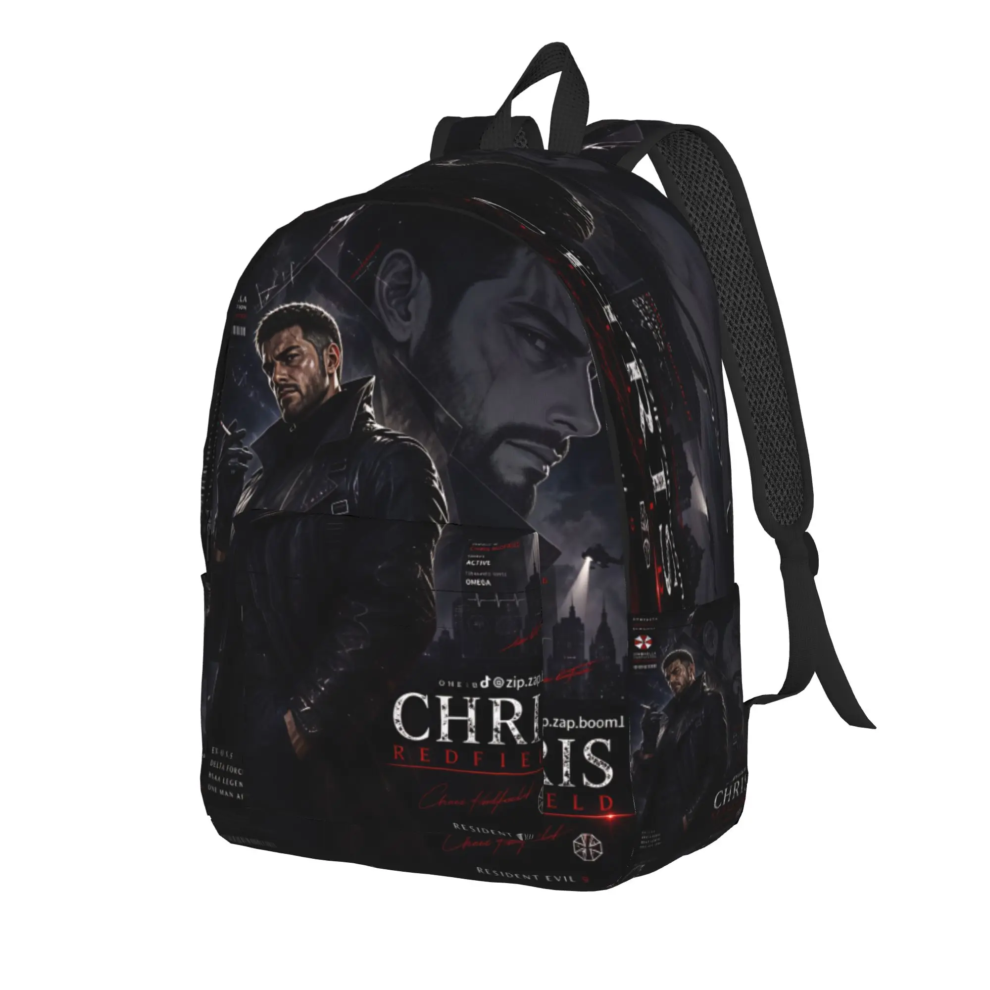 Chris Redfield Resident Evil Backpack  Unisex Polyester Daily Backpacks Big Streetwear High School Bags Rucksack