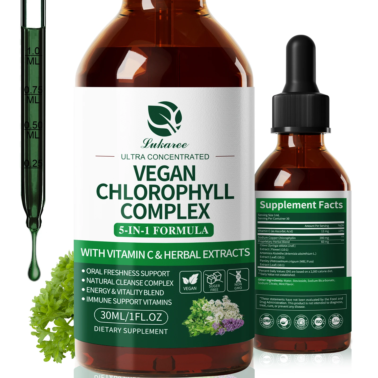 

Lukaree 30ML Chlorophyll Liquid Drops Supports Natural Cleansing & Immune, Internal Deodorant,Skin & Gut Health,Vegan,Sugar-Free