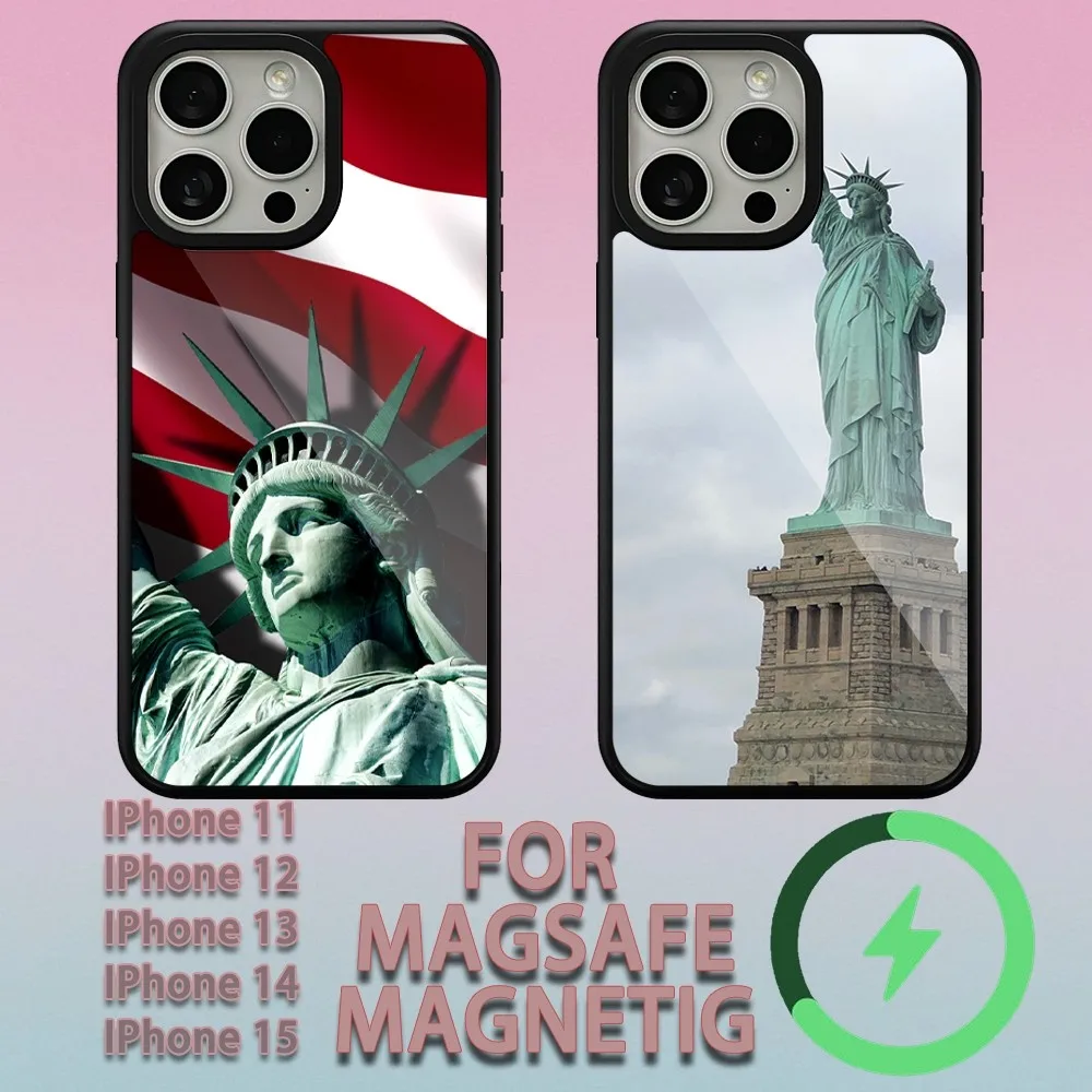 America Statue of Liberty  Phone Case For iPhone 15 14 13 12 11 Pro Max Plus Magsafe Magnetic Wireless Charging Cover