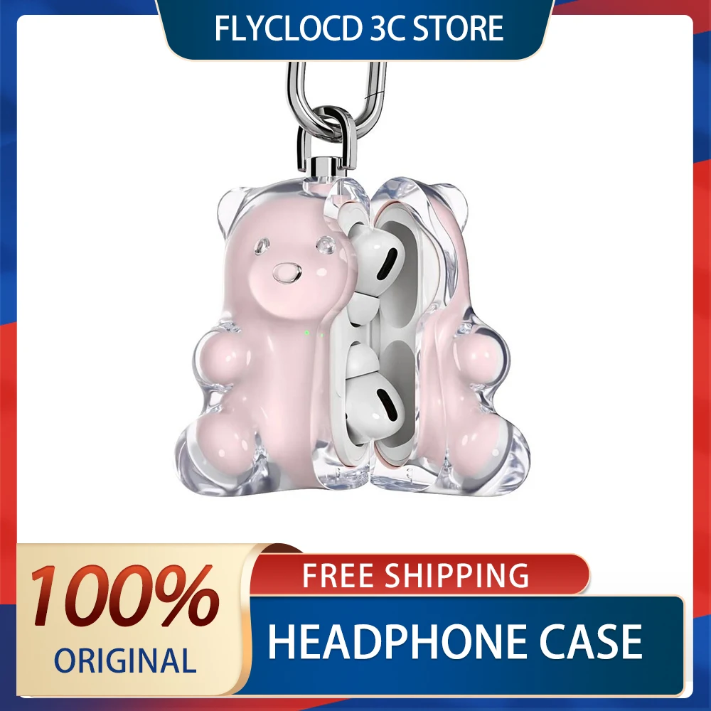 808FC Bear Headphone Case Transparent Hard Rubber Protective Cover AirPods Pro 2 Earphone Case Suitable for AirPods 3/4 Custom