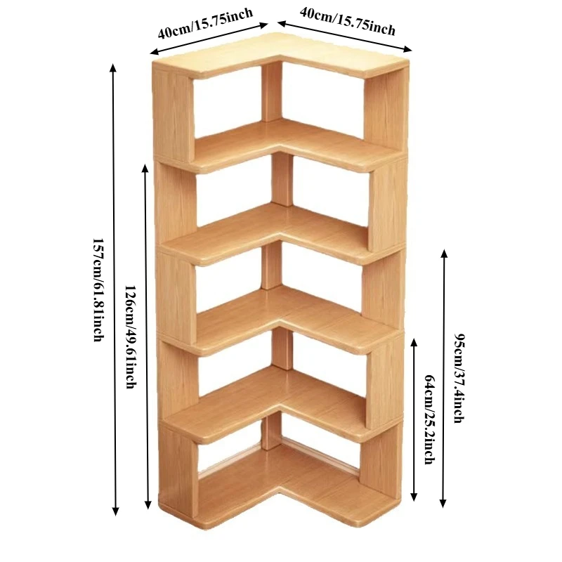 Wooden Corner Bookshelf Multi-layer Corner Cabinet Floor Rack Storage Shelf Bookshelf Storage Home Decorations image 5