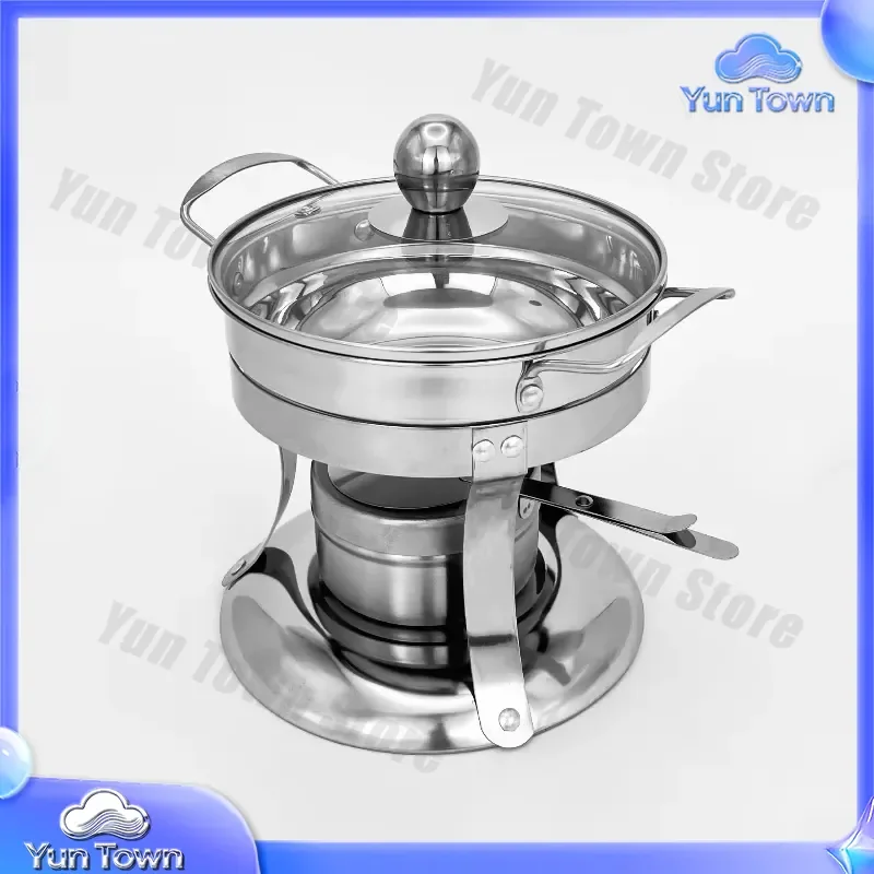 Stainless Steel Alcohol Stove Hot Pot for Outdoor Cooking Picnic Camping Single Compartment 1L Thickened Portable Cooking Pot