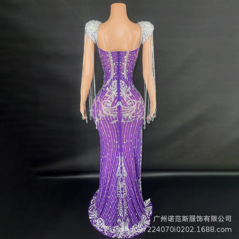 فاخر حجر الراين مزاجه الأرجواني الاجتماعي فستان العشاء الكبار نموذج المنصة الملابس العصرية الاجتماع السنوي ملابس المهنية