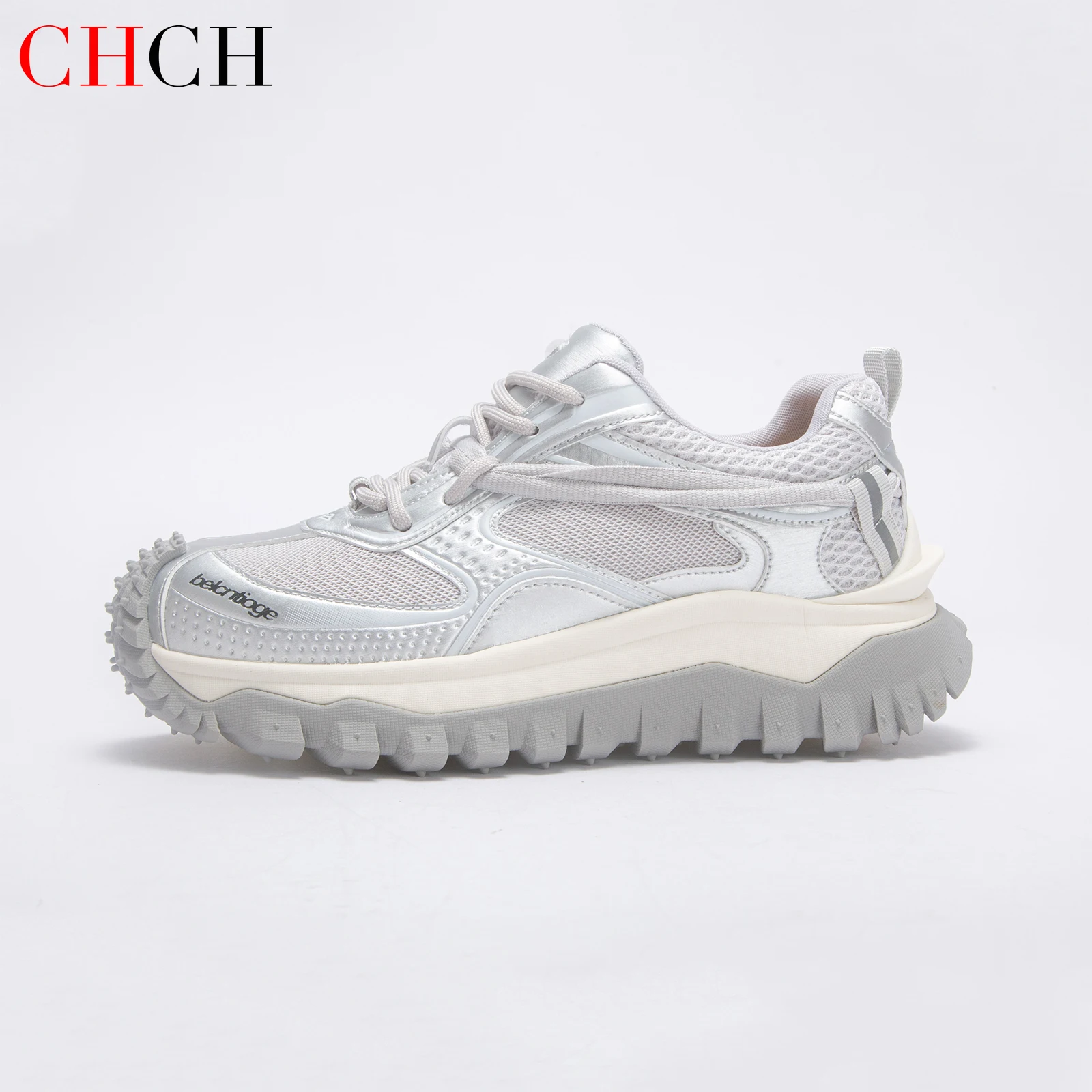 CHCH Women's Gray Tennis Shoes Mesh Breathable Upper Lace Up Rubber Sole Non Slip Arch Support Casual Sneakers