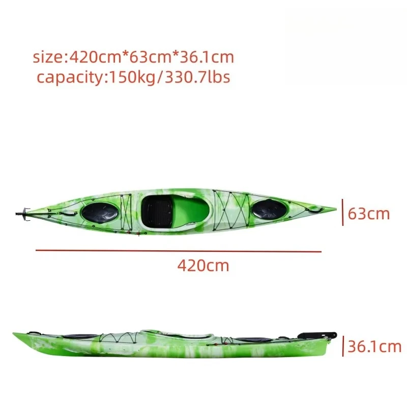 كاياك البحر للجلوس لشخص واحد، زورق بلاستيكي 3.6 م-4.8 م للتجول لمسافات طويلة والسباق على نهر البحيرة والمحيط