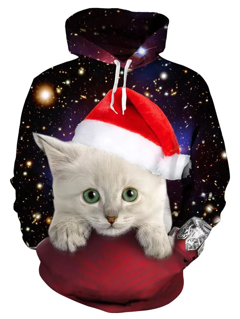 Christmas Cute Cat Women Hoodie 3D Printed Men hoodie Hip Hop Casual Unisex hoodie Tops Oversized hoodie Men Streetwear hoodie