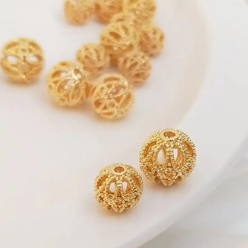 

14K Gold-Plated Hollow Flower Ball Round Bead Separated Beads, Handmade DIY String Bracelet Necklace Jewelry Loose Bead Material