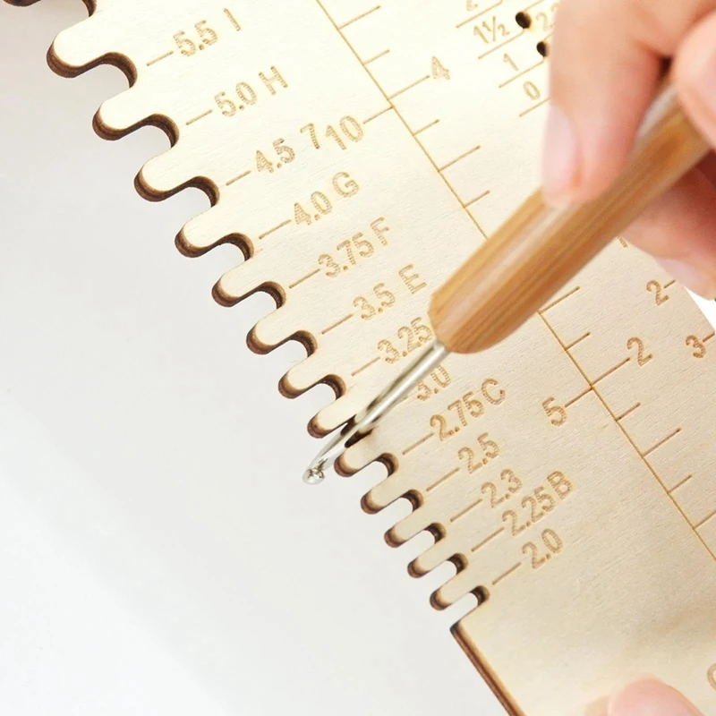 A98E-Sock Knitting Ruler Wooden Knitting Needle Size Gauge Measuring Tool Sock Accurate Ruler Knit Blocker For DIY