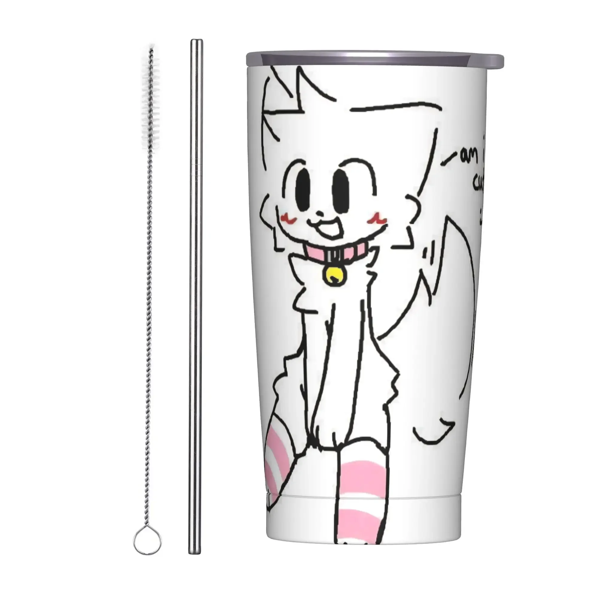 Boykissers Silly Cat Tumbler Vacuum Insulated Cute Cartoon Thermal Cup with Lid Straw Travel Outdoor Mugs Water Bottle, 20oz