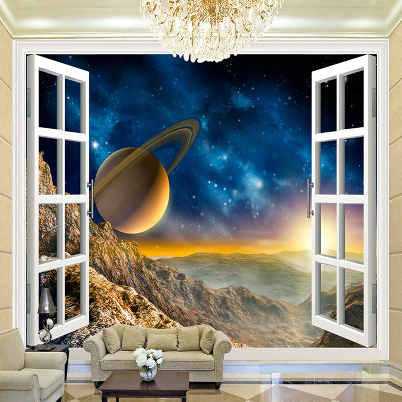 

Custom Photo Wallpaper 3D Outside Window Scenery Planet Wall Mural Living Room Sofa TV Backdrop Wallpaper For Bedroom Walls 3D