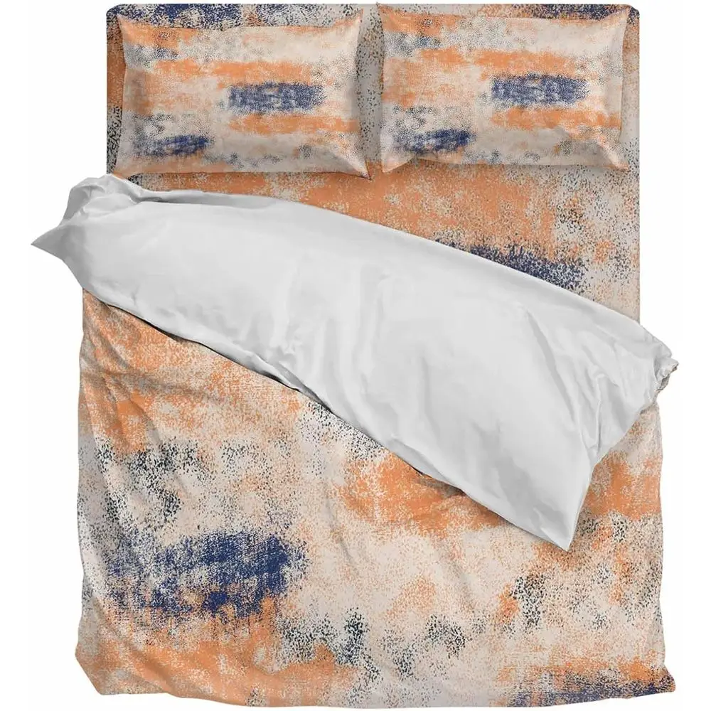 Home Bedding Set 4 Piece Duvet Cover Set Caliornia King Size Abstract Retro Orange Blue Sot Bed Sheets Duvet Cover lat Sheet and