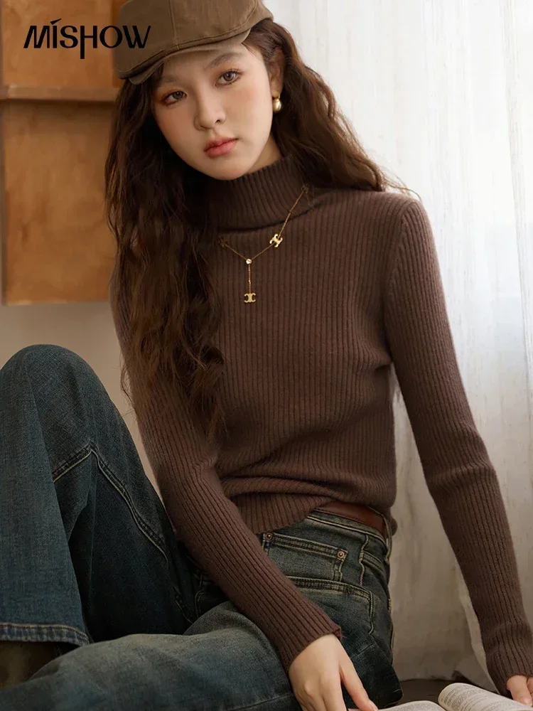 MISHOW Turtleneck Sweater Women 2023 Winter New Knitwear Versatile Long Sleeve Thick Knitted Bottoming Shirt Female MXC52Z0328