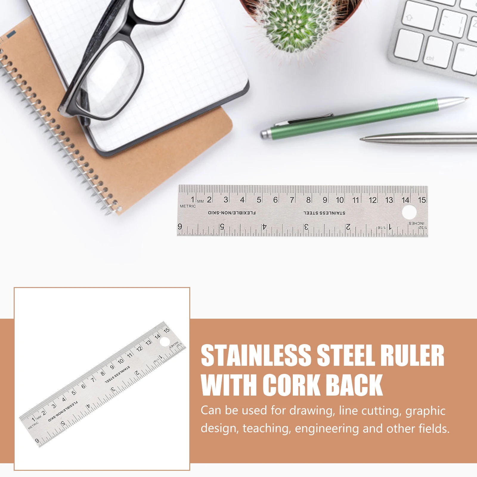 

2pcs Stainless Steel Cork Back Rulers Professional Precision Straight Edge Measurement Tool For Drawing Engineering Office