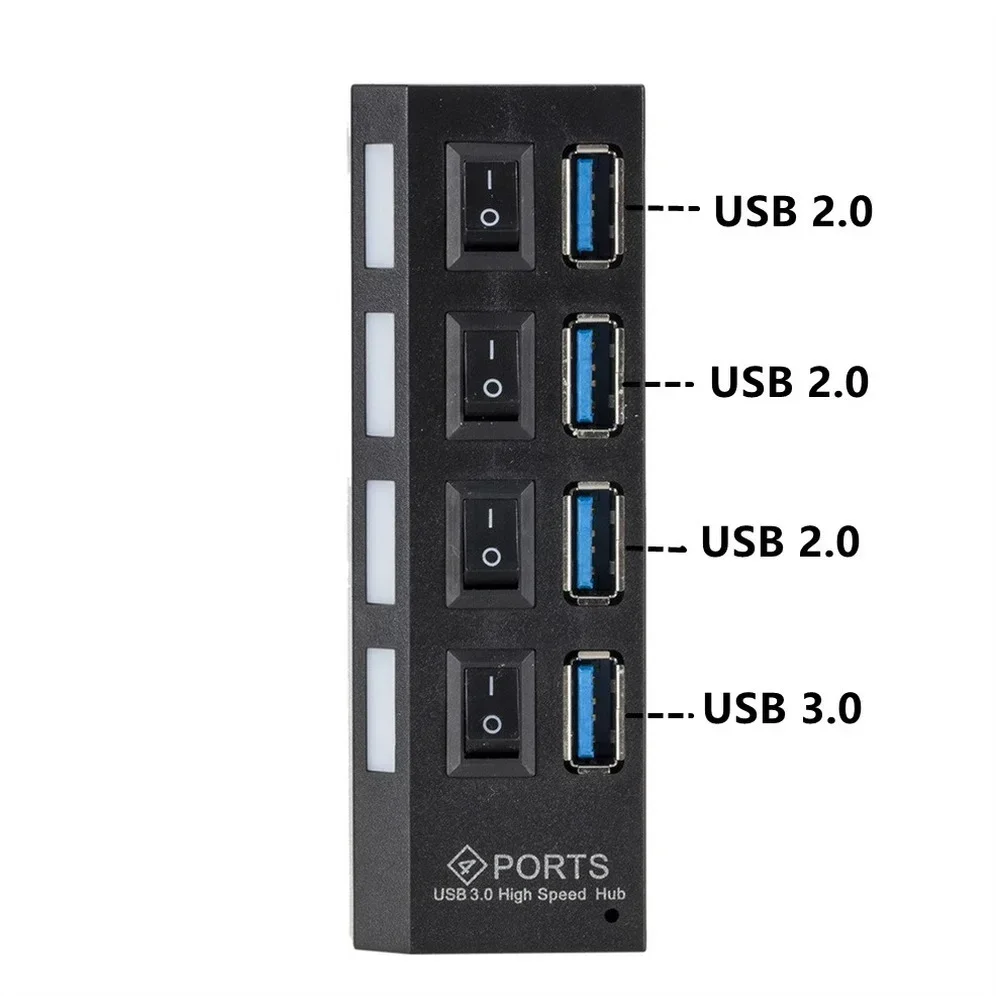 Multi USB 3.0 Hub Multiple 4/7 puertos Hub Splitter con adaptador de corriente Accesorios de computadora Hub para PC