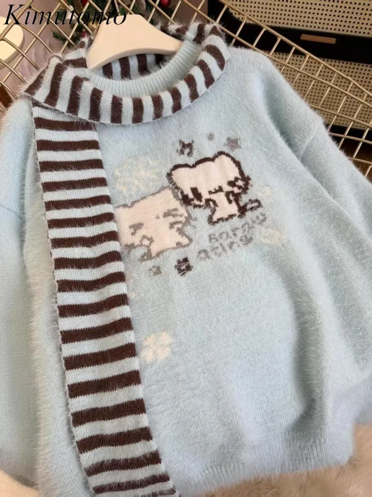 

Kimutomo Knitted Sweater Women Sweet Cartoon Autumn Winter Fashion Y2k Aesthetic Harajuku Pullover Ladies Casual Jumper