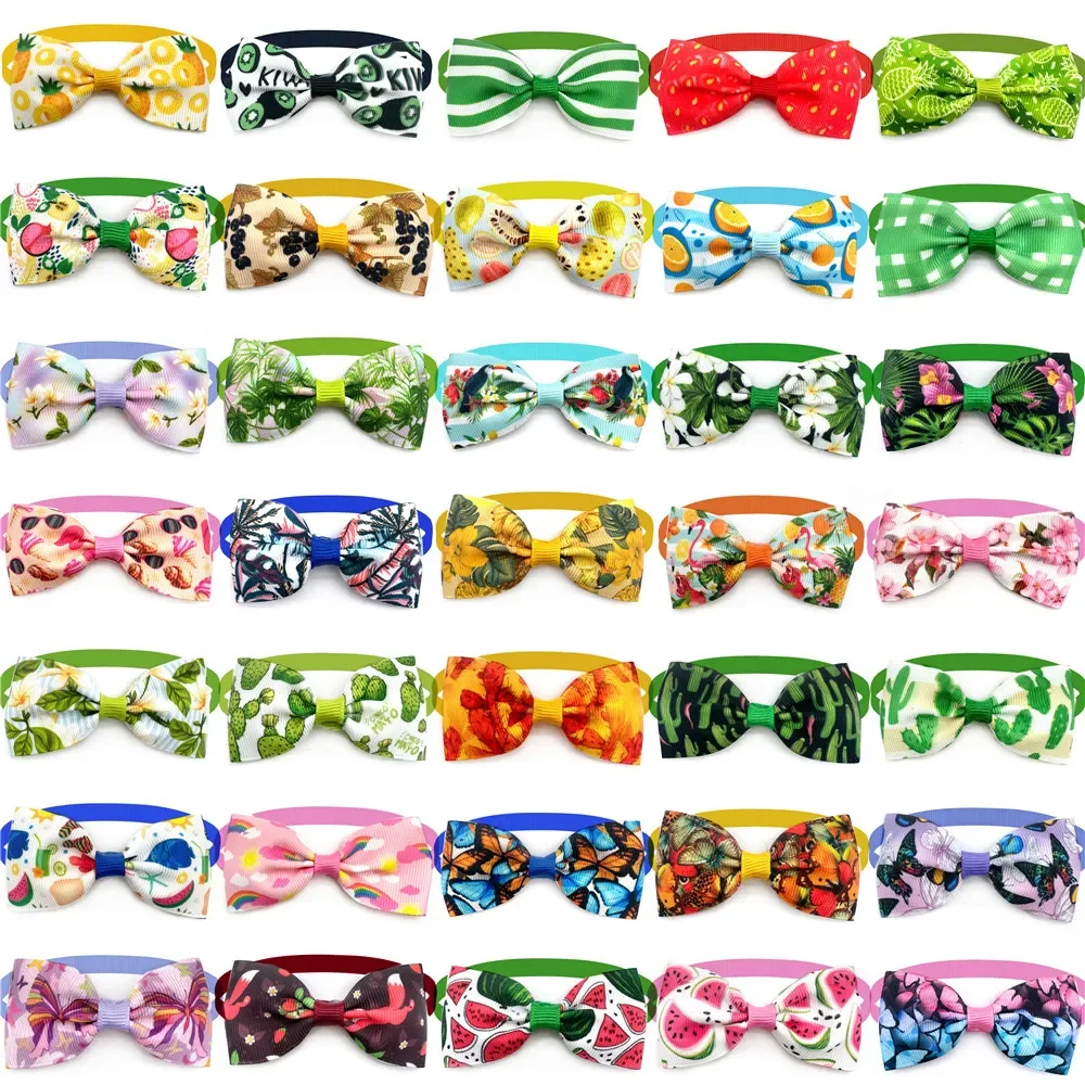50/100pcs Mix Color Pet Dog Bow Ties Fruit Pattern Colorful Puppy Dog BowTie Pet Collar Dog Grooming Accessories Pet Supplies