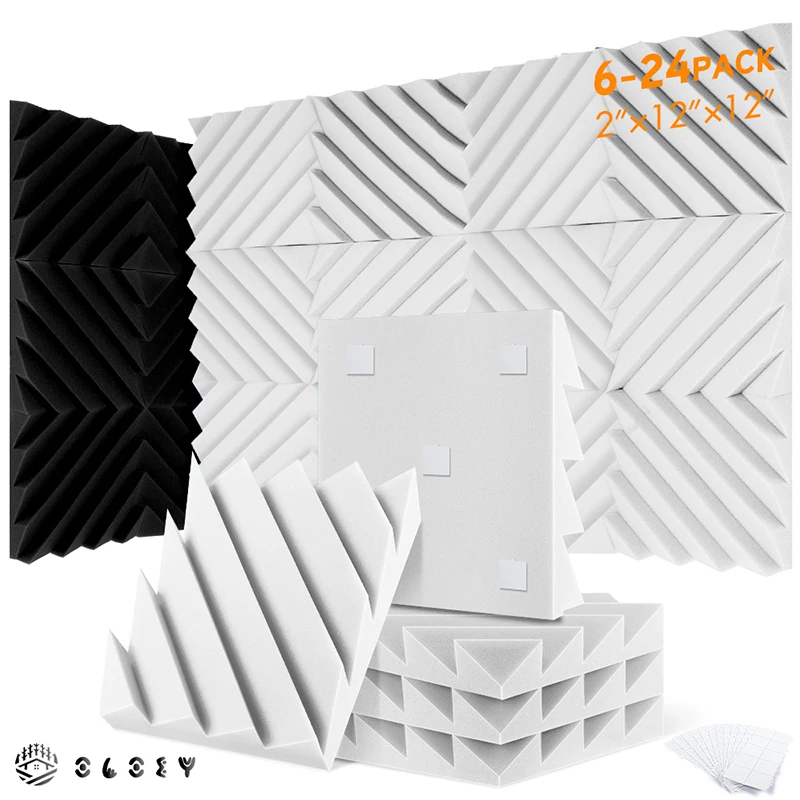 Acoustic Foam Studio Soundproof 6/12/24 Pcs, Diamond Groove Acoustic Sponge Pad, Wall Noise Canceling Sound-Absorbing Material