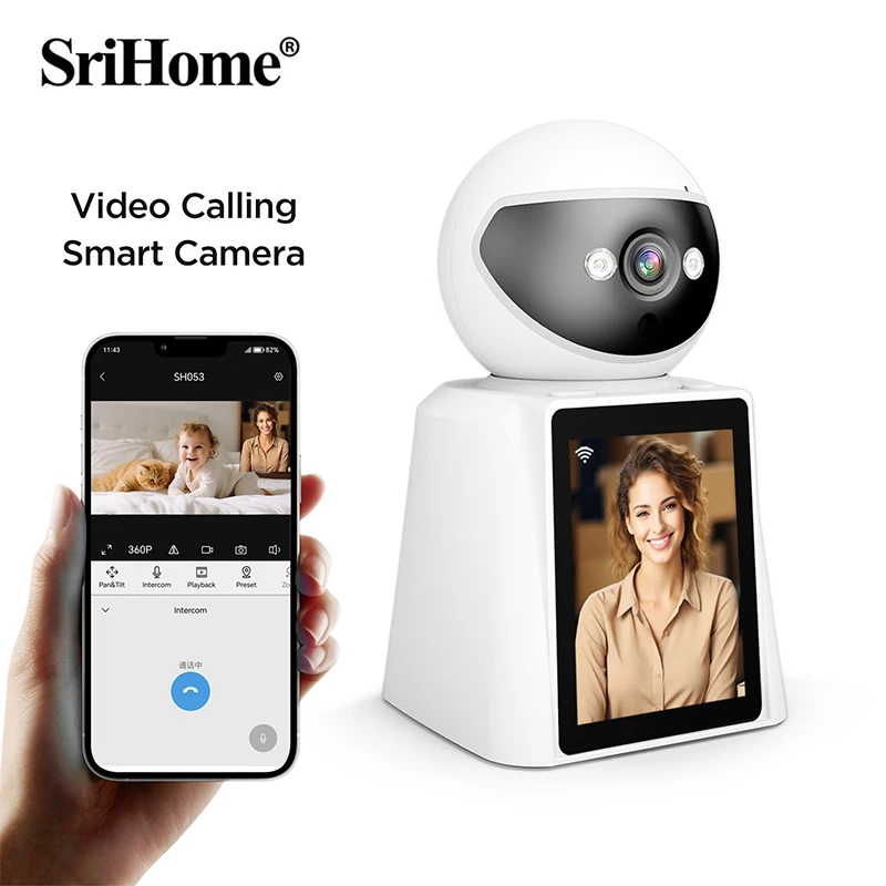 

Srihome IP WiFi Camera Surveillance Security Baby Monitor With Screen Human Tracking Cam Full Color Night Vision Indoor Camera