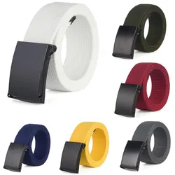 Cinturón Unisex con hebilla de aleación negra para hombre, correa de lona de Color sólido para deportes al aire libre, para pantalones vaqueros pretina, venta al por mayor