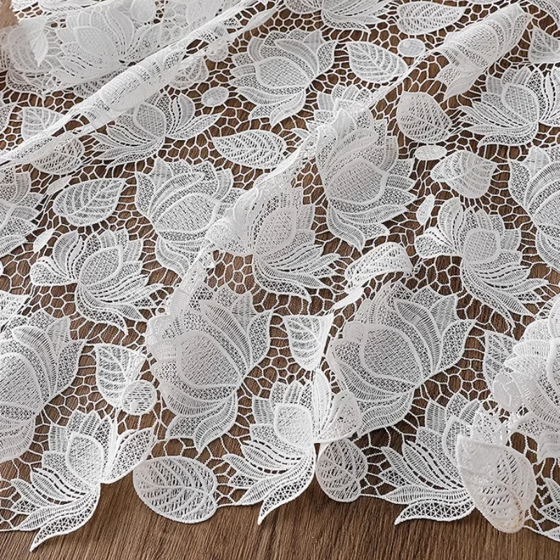 

Exquisite Milk Silk Lace Fabric with Hollow Flower Embroidery for Wedding Gown and Evening Dress Designer Fabric