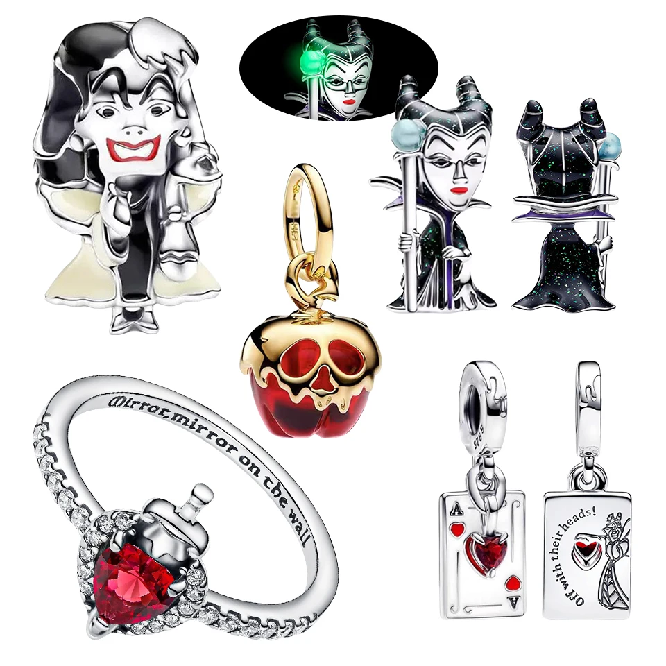 

Hot Sale Disney Villains Queen of Hearts Double Dangle Charm Beads Fit Bracelet Necklace Women Luxury Pendants Bead Jewelry Gift