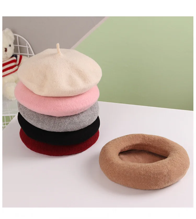 Adjust Size Wool Baby Hat for Girls Candy Color Infant Baby Beret Hat Kids Caps for Girl Children Beret Round Flattish Cap 1-8yr