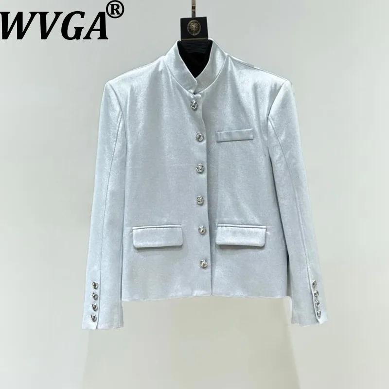 

WVGA Spring Autumn New Man Tide Stand Collar Long Sleeve Short Blazer Niche Chic Casual Wide-Leg Suit Pants Two Piece Set W14804