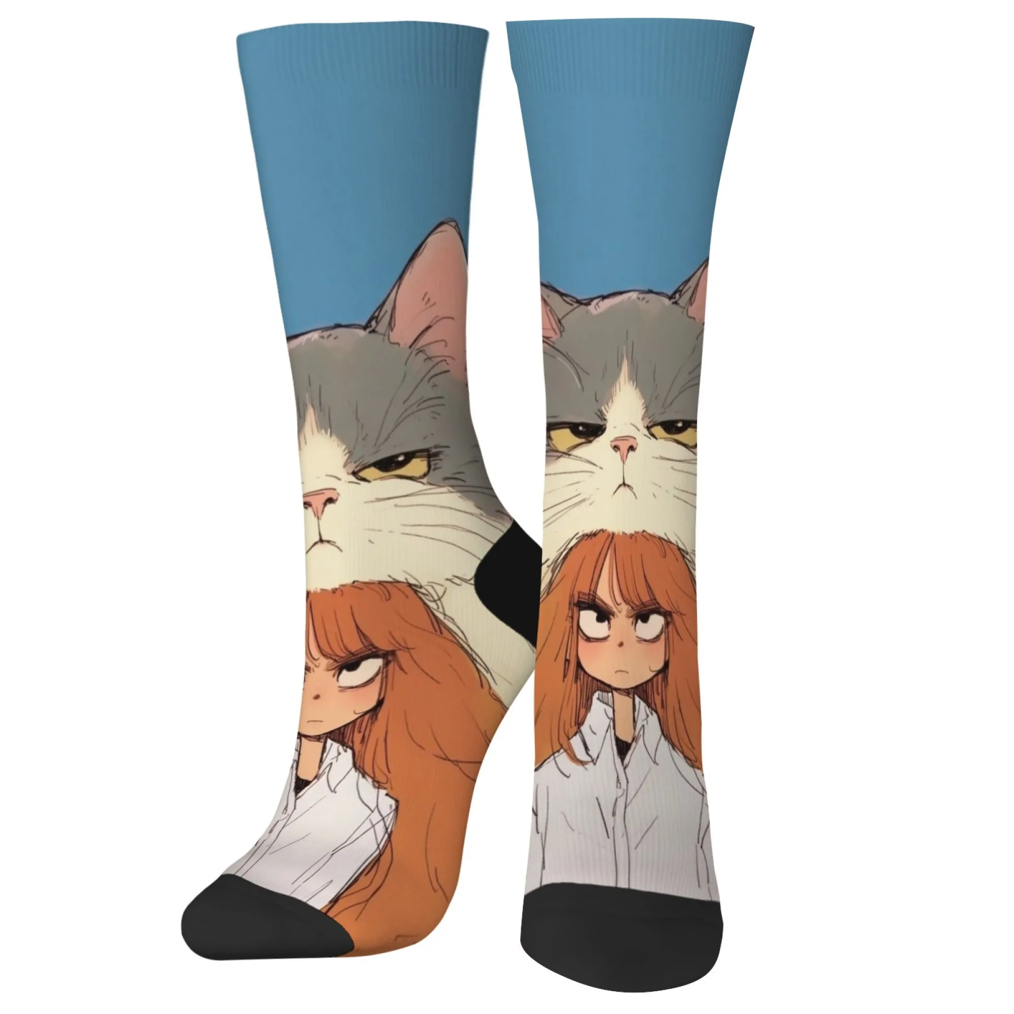 

Илюстрованные носки унисекс с рисунком Girl-Cat Crew с необычным и милым дизайном — художественные для любителей искусства и любителей кошек, идеальный подарок