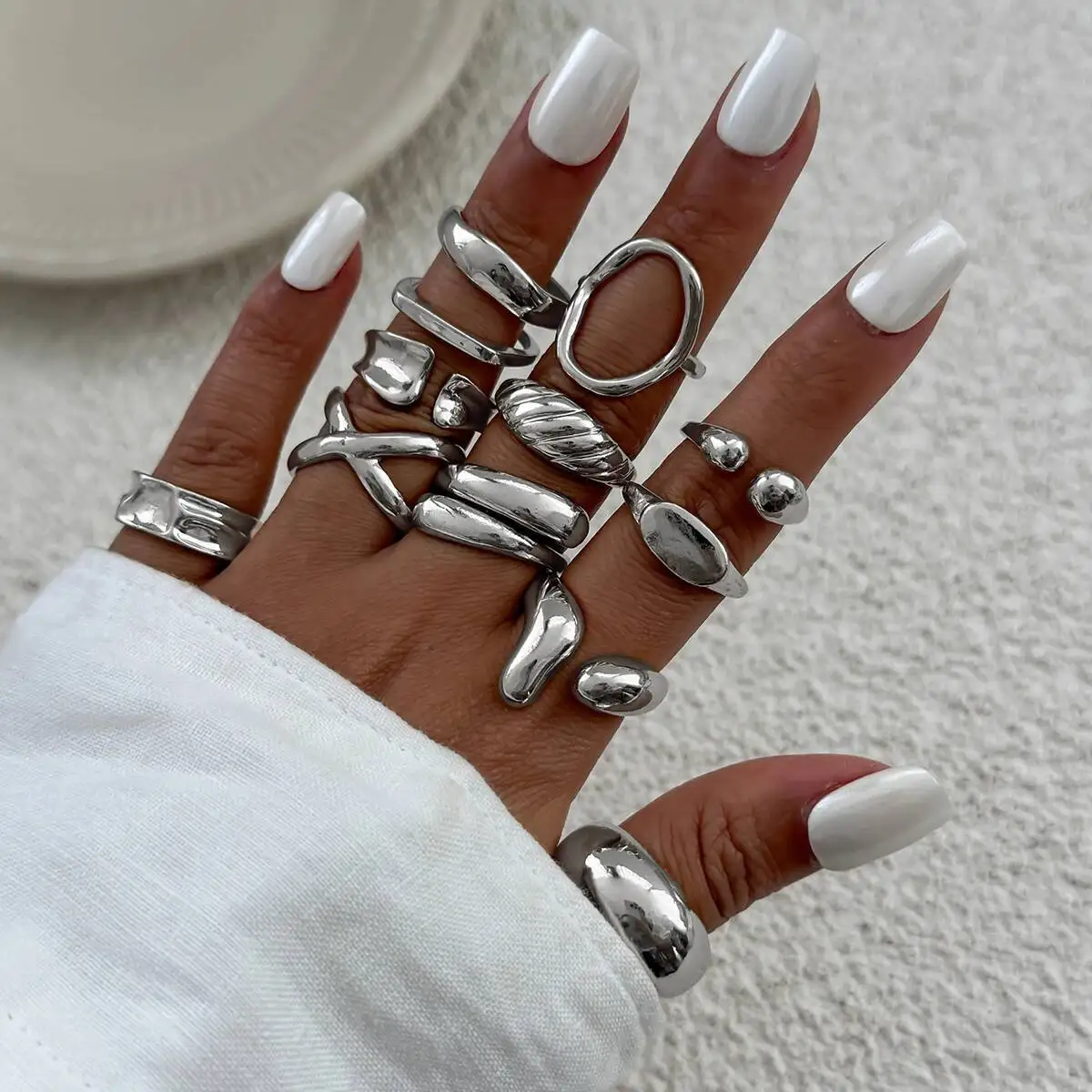 KunJoe 12 قطعة/المجموعة/المجموعة السلس غير النظامية الطبقات المفتوحة خواتم للنساء الشرير الجوف خارج غير النظامية المفصل حلقة مشتركة مجوهرات الحفلات 2025 #3