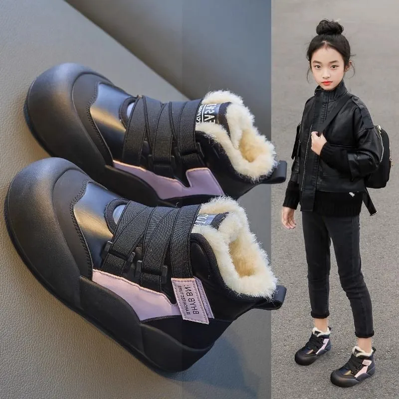 High Top Children's Warm Snow Boots 2024 Winter Fashion All-match Thick Sole Warm Cotton Boots