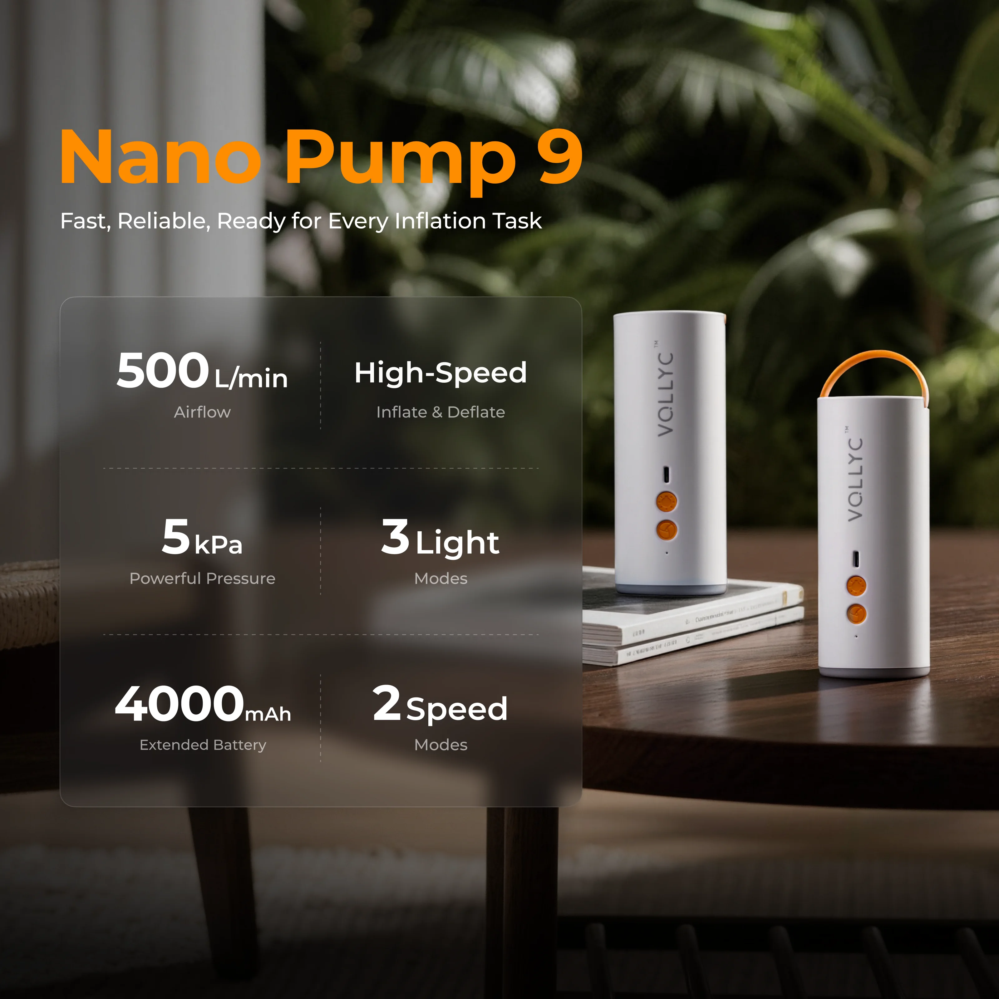 FLEXTAIL X VOLLYC Electric Air Pump Built-in 4000mAh Large Battery Portable Camping Air Pump for Air Bed Sleeping Pad Vacuum Bag