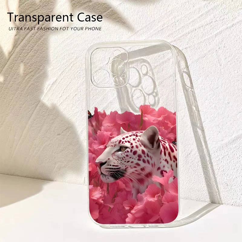 Pola Macan Tutul & Bunga Merah Muda Hewan untuk Sampul Samsung Galaxy S25 S24 Ultra S23 FE S22 Plus S21 A56 A36 A26 A25 A24 A54 A53 A55