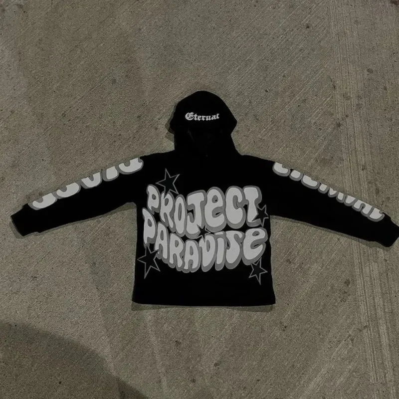 Y2K Streetwear Hoodie Sweatshirt Funny Star Letter Graphic Hoodie Harajuku Anime Hooded Pullover Hip Hop Hipster Women Men emo