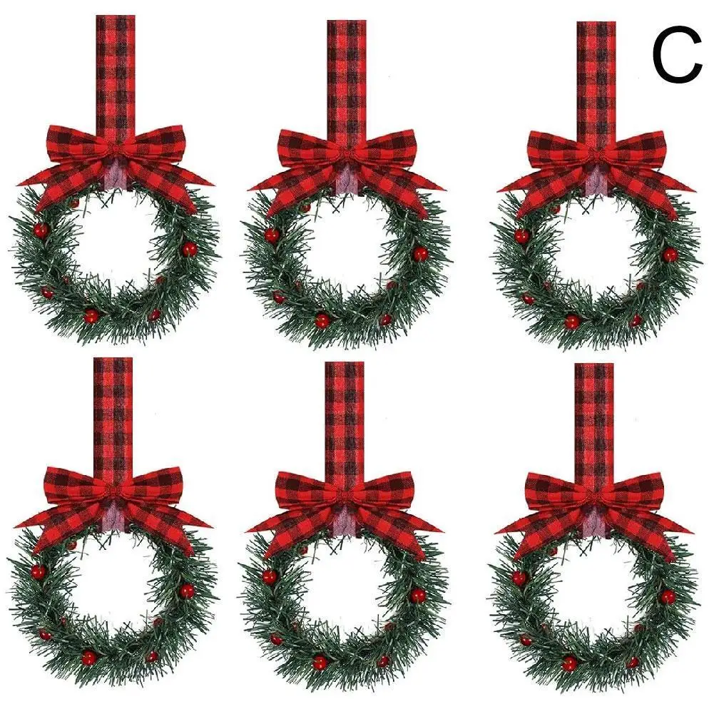 Coronas navideñas para armario de cocina con cinta, 6 uds., Mini corona navideña de hojas verdes artificiales para ventana de Navidad Wal Y9m2