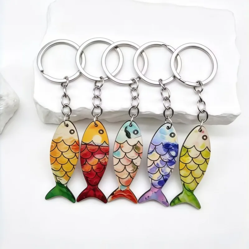 Marine Animal Keychain Colorful Wooden Fish Pendant Bag Charm Bionic Fish Keychain for Daily Outfit Car Gift