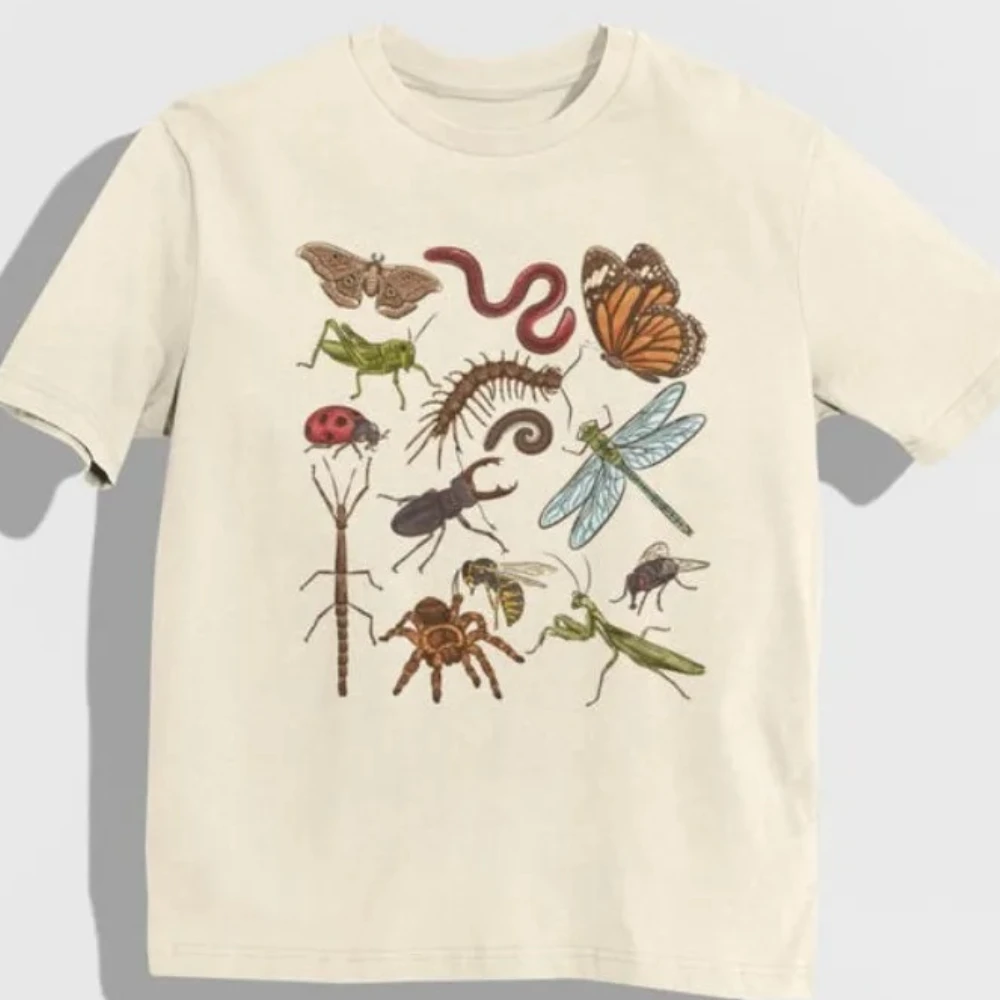 昆虫シャツヴィンテージコテージコア昆虫シャツボヘミアンバグ Tシャツ自然愛好家ゴブリンコアグラノーラガールキャンプ Tシャツダークアカデミアトップス