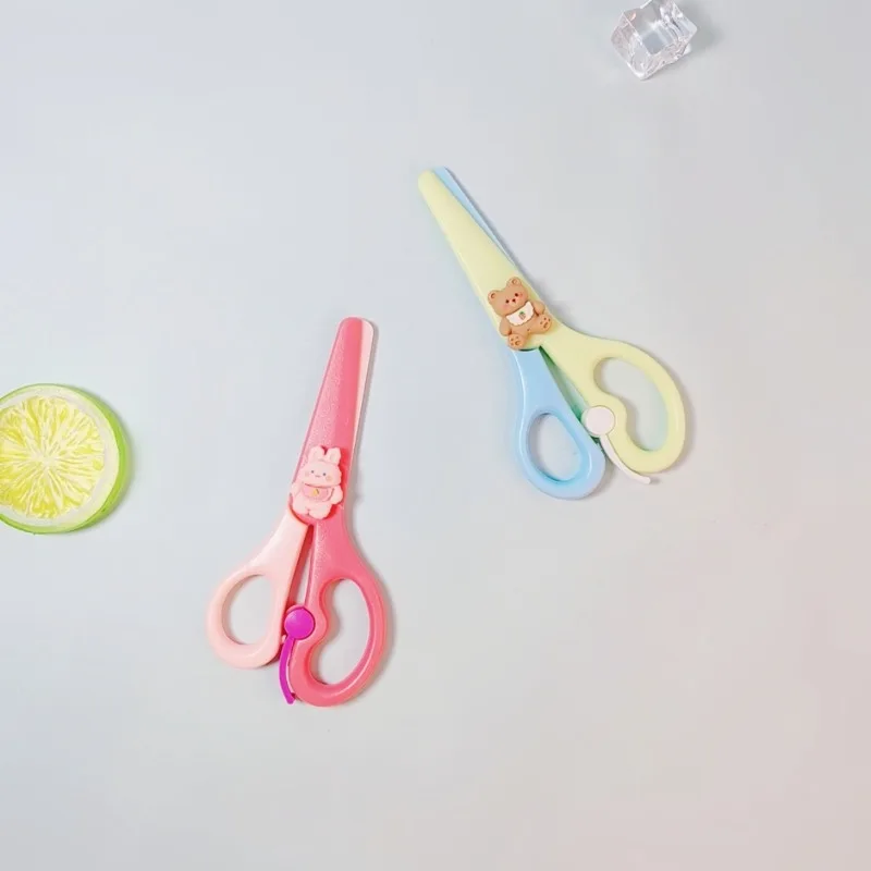 Cartoon Animal Safety Round Head Plastic Mini Scissors Kids Paper Cutting Tool Student Creative Stationery School Office Supply