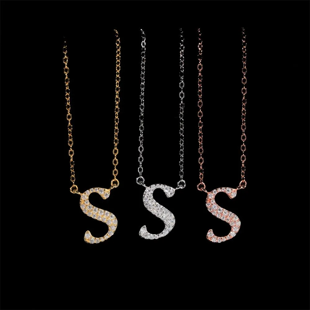 925 Sterling Silver D Color Moissanite 26 Letter Pendant Necklace for Women Fine Jewelry Letters Charm Necklaces Pass Tester