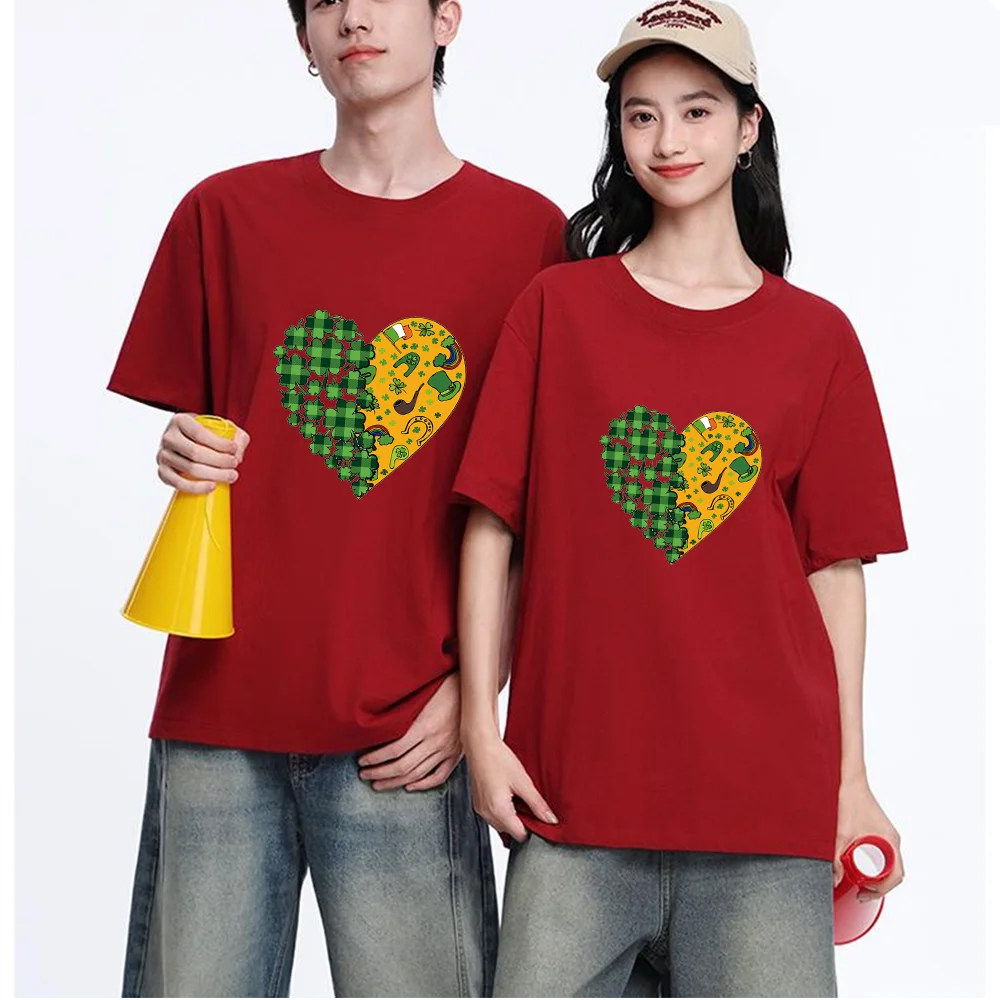 Shamrock Clover Heart Printed T Shirt Cotton S-XXL Personalized Custom T Shirt Casual Short Sleeve Tee Aesthetic Graphic Top Uni