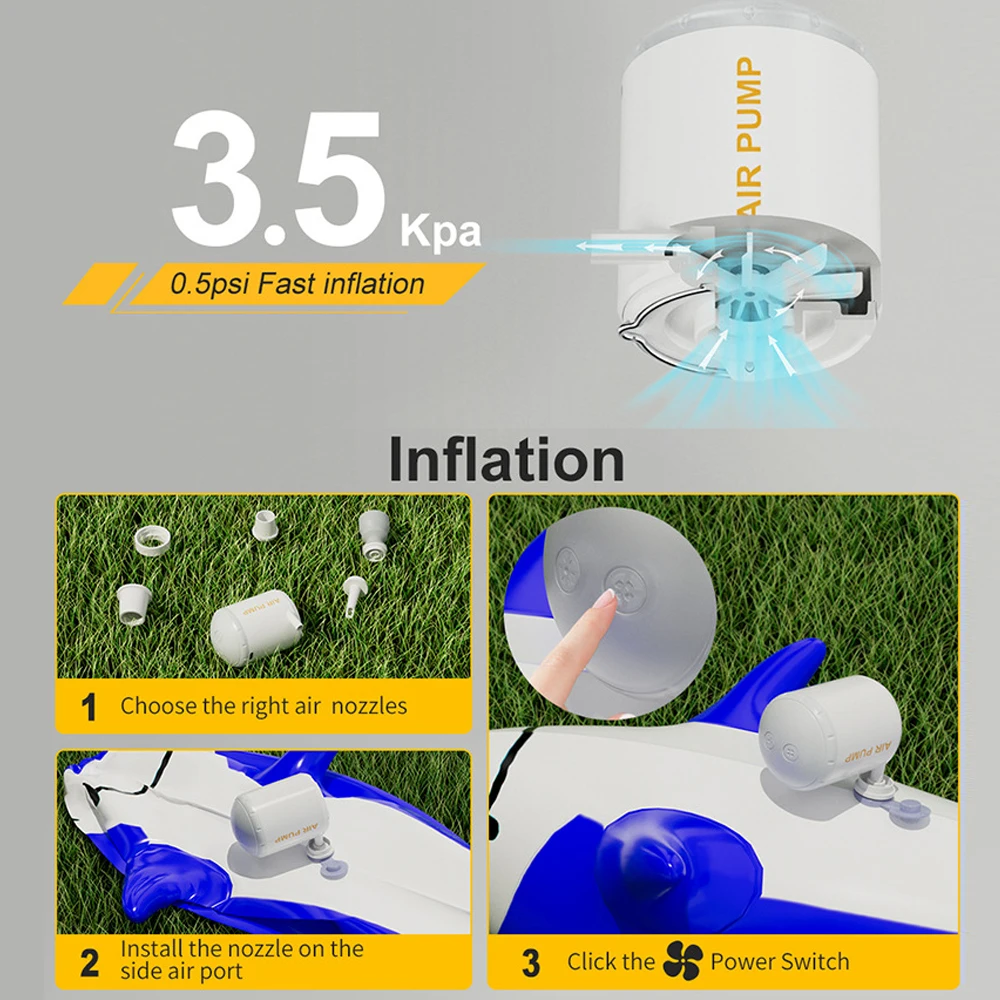 Cordless Air Pump Portable Electric Air Compressor Inflation & Deflation Pump with 5 Nozzles LED Light for Inflation Pool Airbed