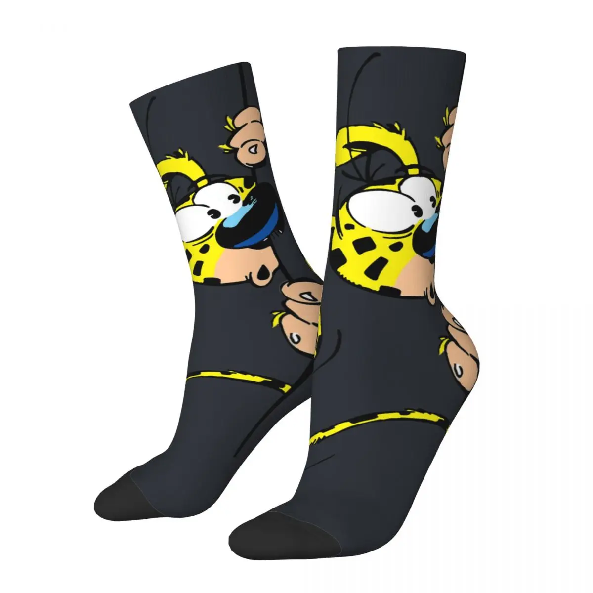 Happy Funny Men\'s compression Socks Marsupilami Blue Wall Vintage Harajuku Gaston Lagaffe Manga Hip Hop Casual Crew Crazy Sock