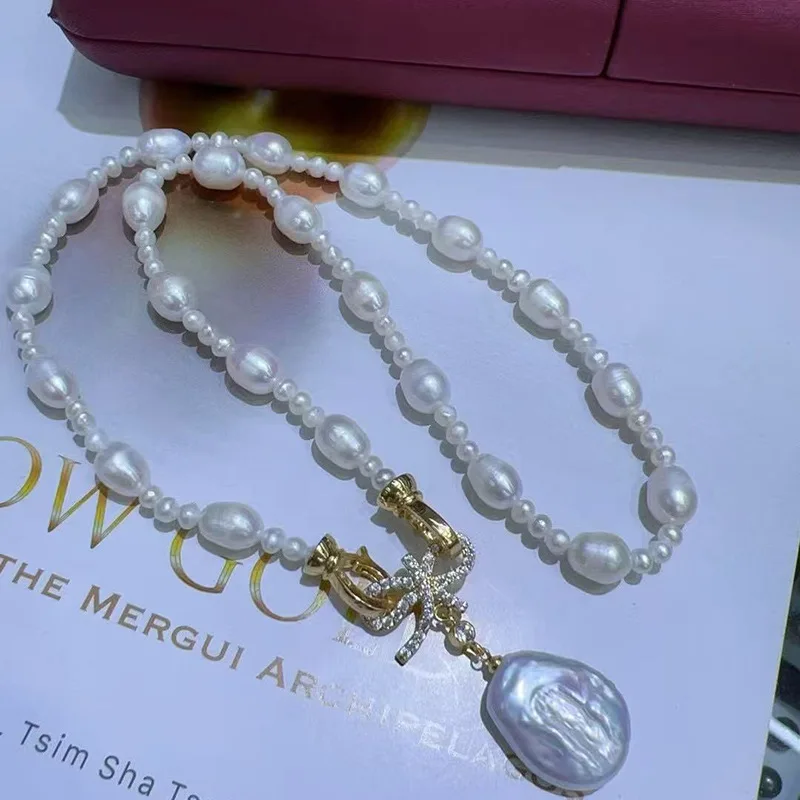Gypsophila Necklace 7-8MM Natural Baroque Pearls + 4-5MM Natural High-Quality Freshwater Pearls